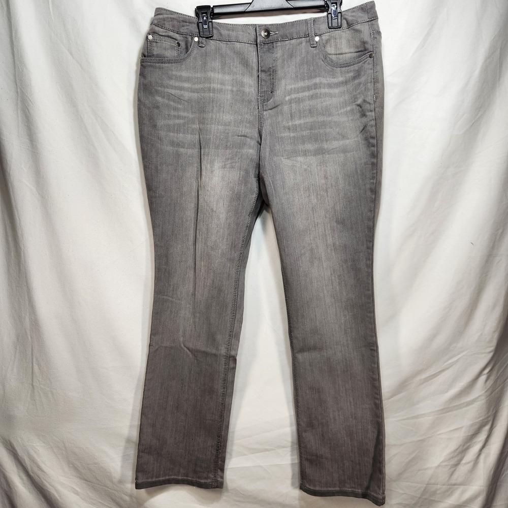 C J Banks Barely Boot‎ Womens Gray Jeans Size 14W Embroidered NWT